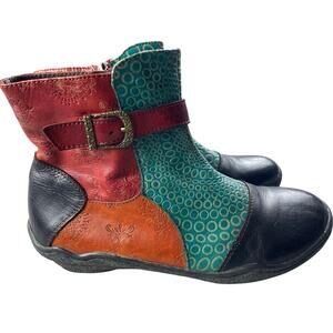 L'Artiste by Spring Step Leather Indigo Boot Patchwork Multicolor 37 6.5-7